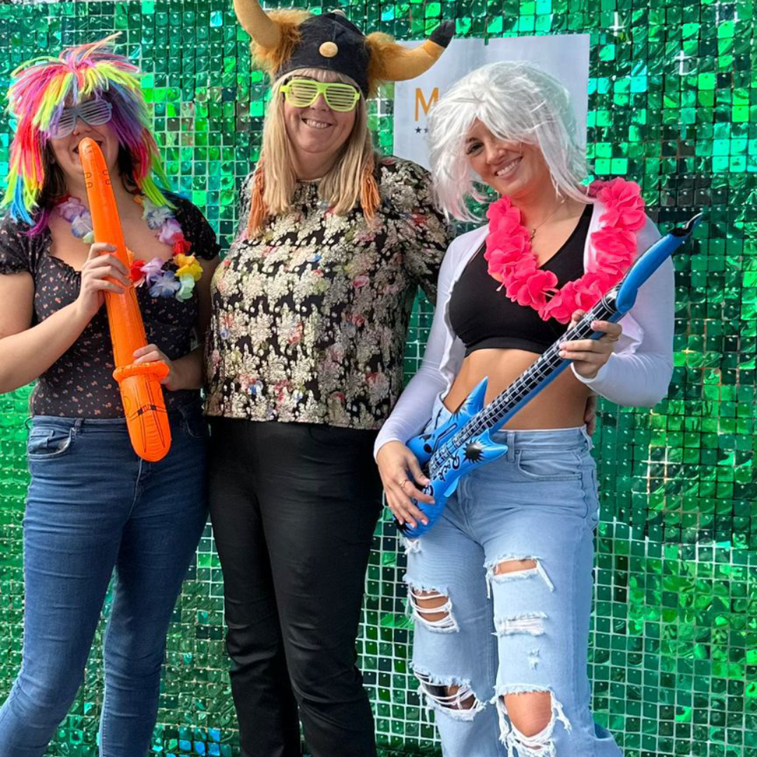 Party People with Green Glitter Wall