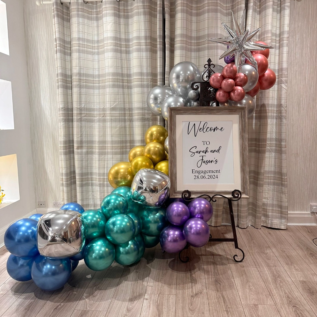 Balloons on hoop frame with Welcome Sign